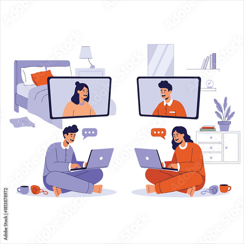 Online Connection People Chatting on Laptops and Staying Connected