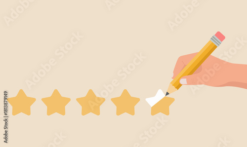 Hand Drawing Fifth Star in Five-Star Rating Illustration, Rating, Review, Feedback, Satisfaction, Excellence