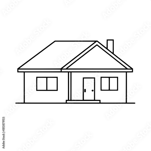 A straightforward, stylized outline of a house with a sharply peaked roof and minimal detailing, created in a bold vector-graphic format, featuring clean lines, geometric shapes, and a minimalist aest