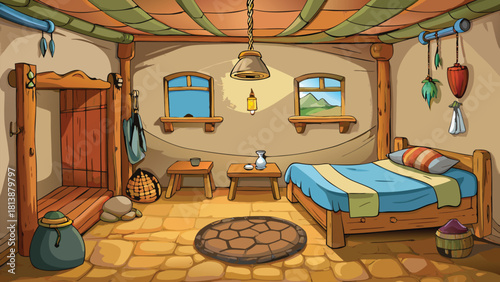 Rural mud room at night where a poor farmer vector illustration ai generated art