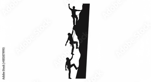 Mountain Climber Silhouette Vector Showing Sequential Poses — Reaching, Hanging, Pulling, Summit Stance

