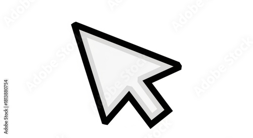 Classic white computer mouse cursor icon pointing up and to the left, isolated on for digital interface design
