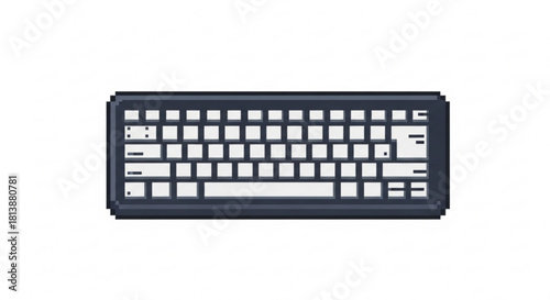 Top view of a compact 65 percent mechanical keyboard with dark blue casing and white keycaps, isolated on