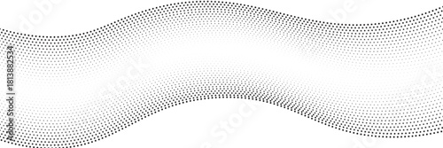 Dotted wave line pattern. Black halftone undulate net background. Abstract stipple particle flow wallpaper. Curved dashed gradient element for poser, banner, presentation, booklet, flyer. Vector