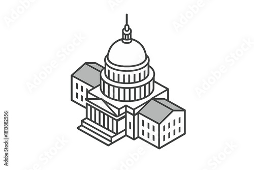 Capitol structure with dome in isometric style representing government and politics