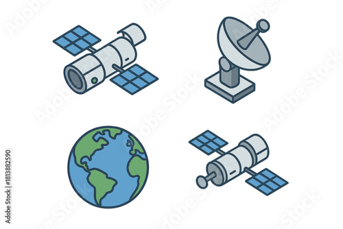 Space technology and global communication with satellites and Earth globe