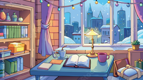 Colourful cartoon city room designed for studying vector illustration ai generated art