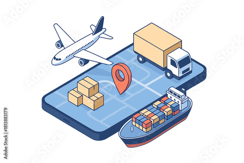International freight transportation modes displayed on a mobile GPS tracking map