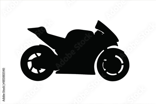 Black silhouette of a modern sport motorcycle or superbike icon for racing and speed