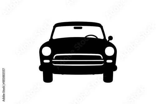 Classic small automobile front view silhouette with headlights and bumper
