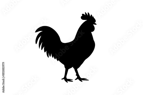 Black silhouette of a rooster or cockerel standing on a clean white background