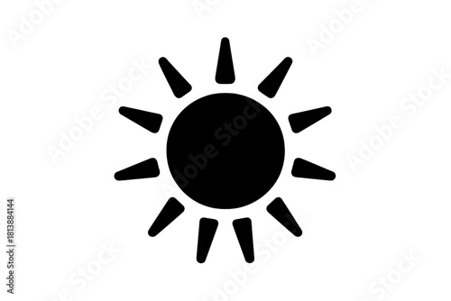 Minimalist black sun symbol with radiating rays for weather and brightness