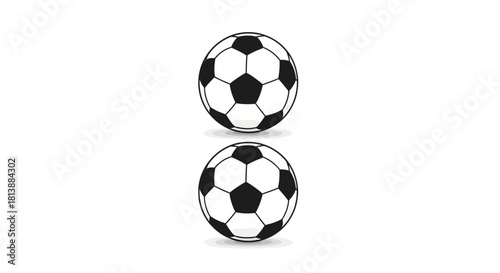 A clean graphic illustration featuring two classic black and white soccer balls, stacked vertically with subtle shadows, symbolizing sport, teamwork, and competitive spirit