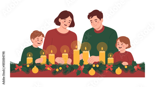 Family Joyful Moment with Candles: A heartwarming scene unfolds as a family gathers, bathed in the soft glow of lit candles. It's a moment of connection, warmth, and shared joy. 