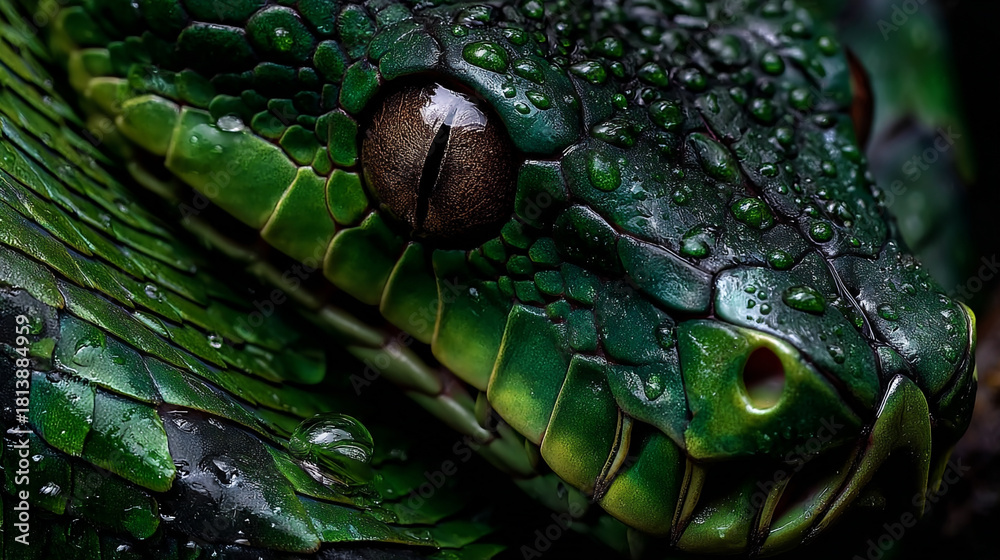 Fototapeta premium snake in the tropical rainforest, exotic serpent in lush jungle, wildlife reptile in dense tropical forest