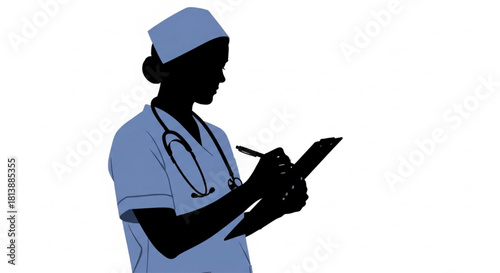 Medical Professional Silhouette Vector Showing Sequential Gestures — Writing, Examining, Holding Clipboard, Greeting

