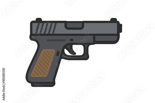 Modern semi-automatic handgun graphic symbol for security and defense applications