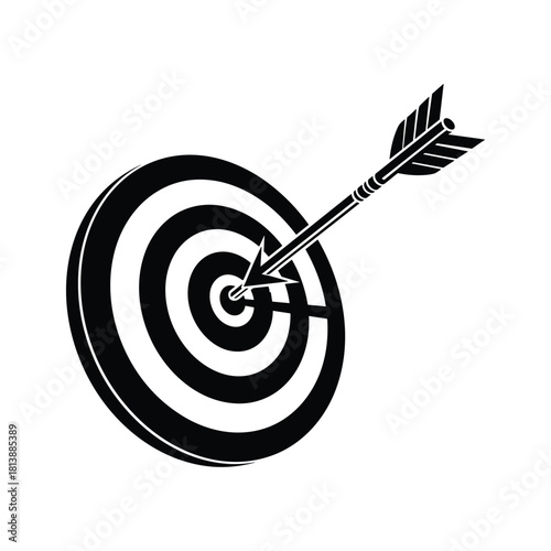 Arrow hitting the bullseye on a dartboard, isolated on