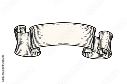 Blank vintage engraved ribbon banner scroll for decorative design element