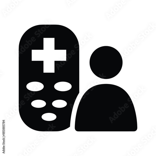 Medical remote control icon with person symbol, healthcare technology concept