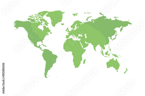 Global map silhouette of continents in a fresh green gradient color scheme