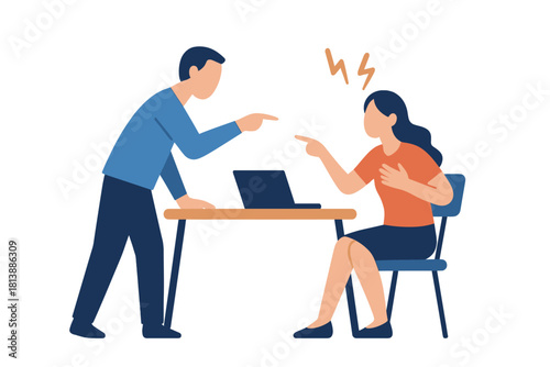 Angry colleagues pointing fingers during a serious workplace disagreement