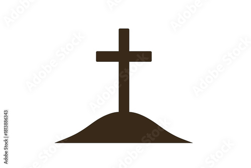 Minimalist grave site silhouette featuring a cross standing atop a small burial mound