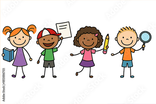 Cheerful group of diverse students holding learning materials for school and education