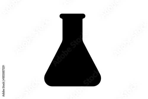 Minimalist black conical laboratory flask used for scientific experiments and chemistry research