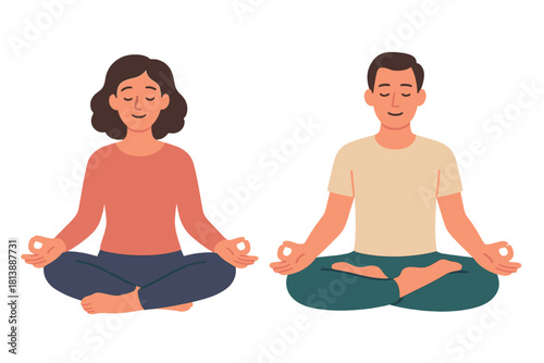 Peaceful couple practicing yoga and mindfulness in a meditative pose