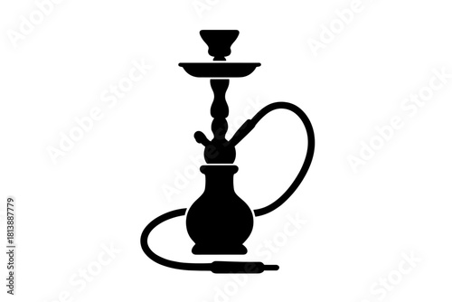 Black silhouette of a traditional Middle Eastern hookah or shisha smoking pipe with a hose and bowl
