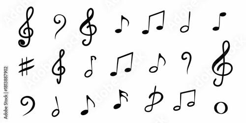 Collection of hand drawn music notes and symbols