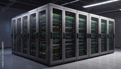 Server room, racks full of hardware, cool lights