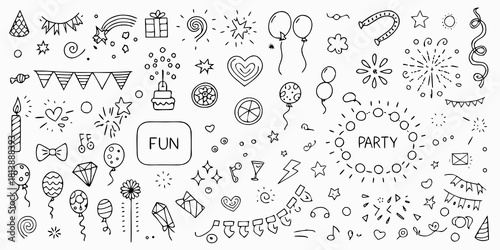 Hand drawn party and celebration elements collection