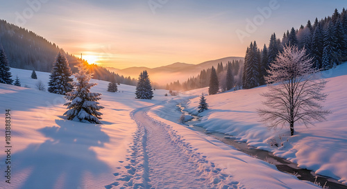 winter sunrise in the mountains