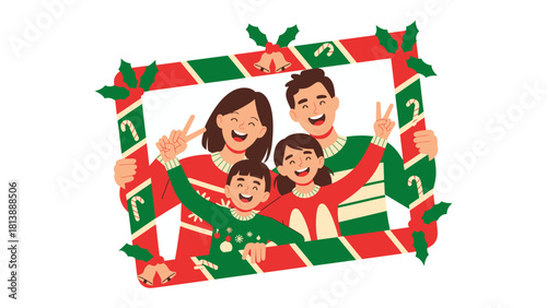 Joyous Family Portrait: A cheerful family framed in festive colors, radiating holiday warmth and the joy of togetherness, is framed with a celebratory flair.