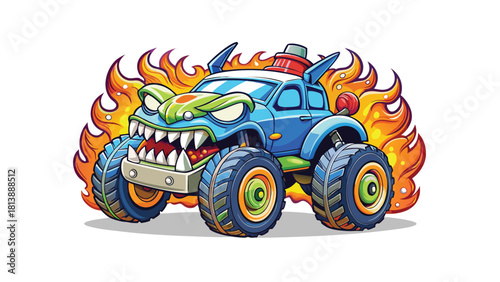 Playful monster style cartoon car with exaggerated vector illustration ai generated art