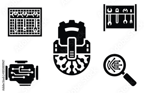 Engineering, maintenance, and technology smart systems icons set