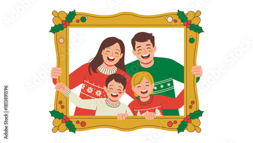 Family Portrait with Festive Spirit: A heartwarming illustration showcases a joyful family gathered together. Capturing the essence of togetherness and the warmth of a special occasion.