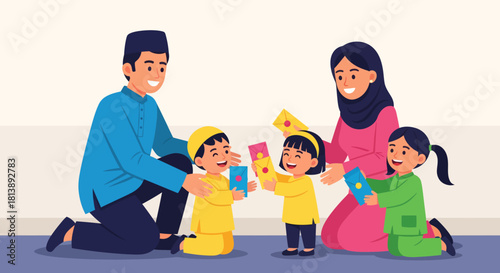 joyful family engaging in colorful paper craft activity with children and
