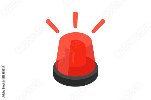 Isometric red emergency siren light flashing warning signal for alarm and alert