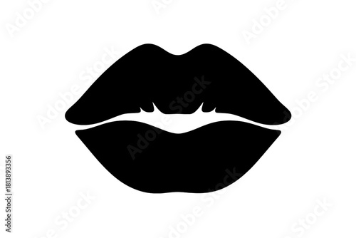 Black silhouette of female lips closed in a kiss or pout on a white background