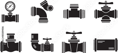 Collection of Black and White Plumbing Fixture Icons