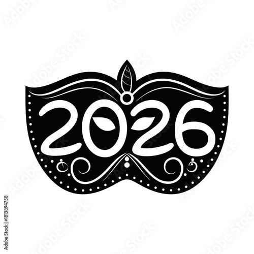 New Year 2026 party mask integrated with numbers silhouet