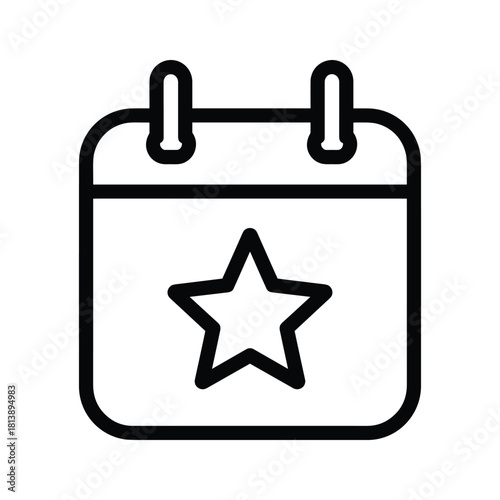 Calendar icon with a star inside, isolated on