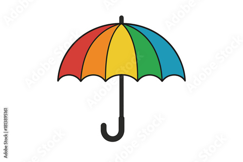 Vibrant open umbrella featuring segments in rainbow colors symbolizing weather protection and safety