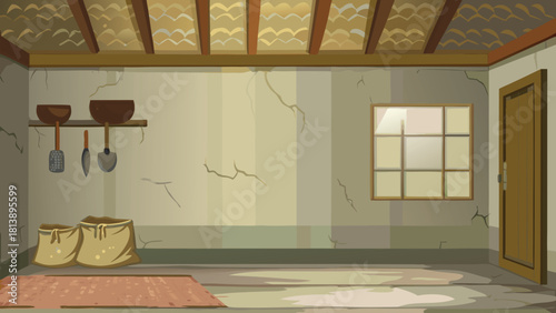 Farmhouse mud kitchen interior with a handmade clay stove vector illustration ai generated art