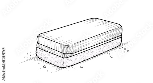 Hand drawn sketch of a classic whiteboard eraser illustration.