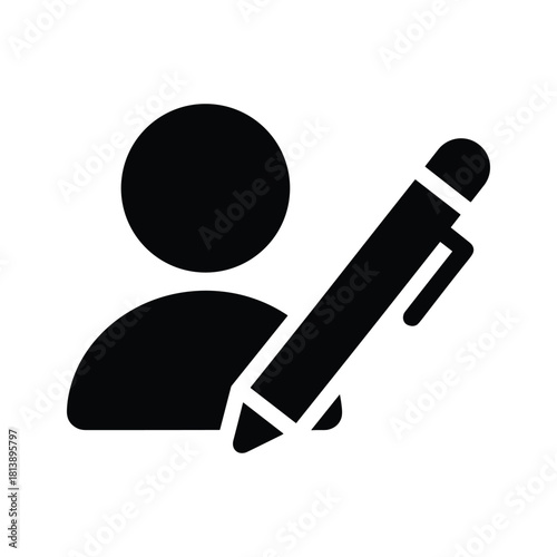 Person icon with a pen isolated on