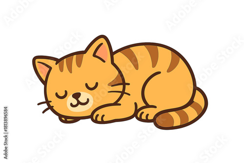 Cute ginger striped kitten resting peacefully with closed eyes and happy expression
